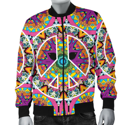Peace Sign Pattern Print Design A03 Men Bomber Jacket
