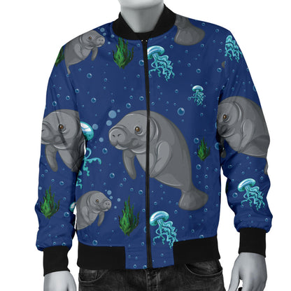 Manatee Pattern Print Design 01 Men Bomber Jacket