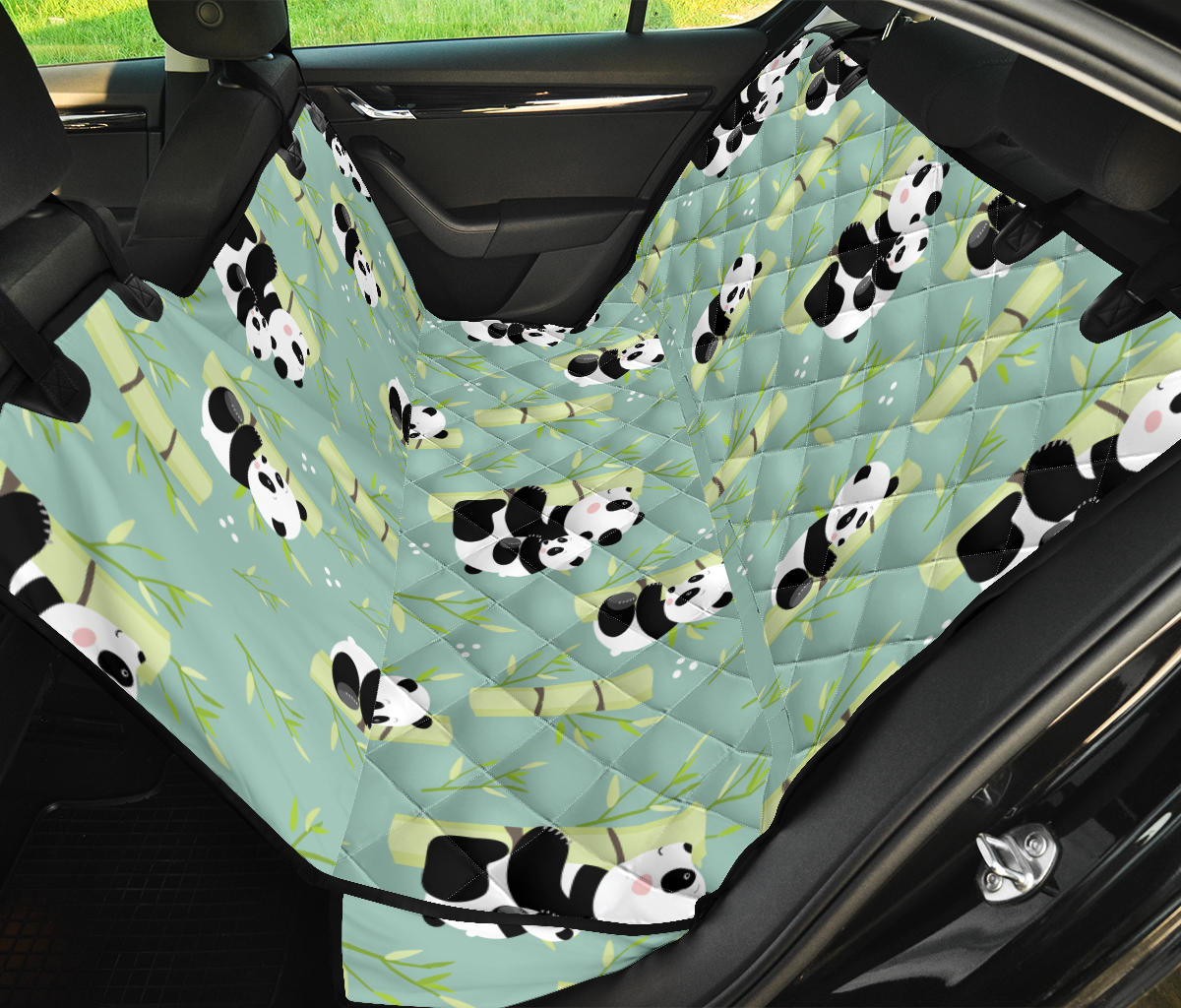Panda Pattern Print Design A03 Rear Dog Car Seat Cover Hammock