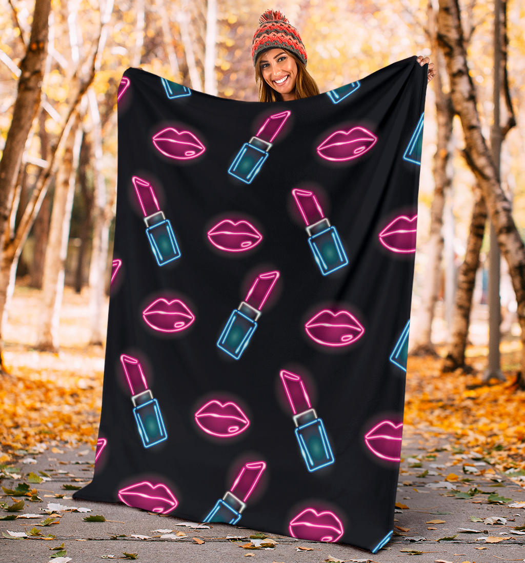 Lipstick Color Neon Pattern Print Design 03 Premium Blanket