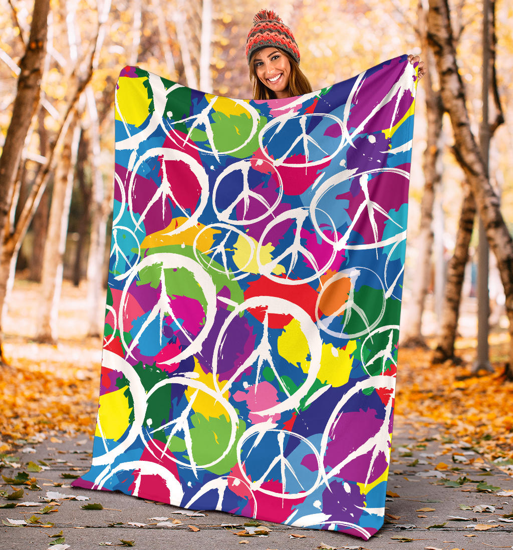 Peace Sign Colorful Pattern Print Design A02 Premium Blanket