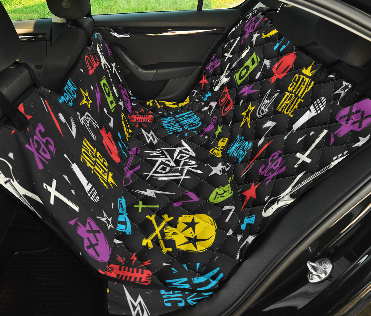 Rock and Roll Pattern Print Design A02 Rear Dog Car Seat Cover Hammock