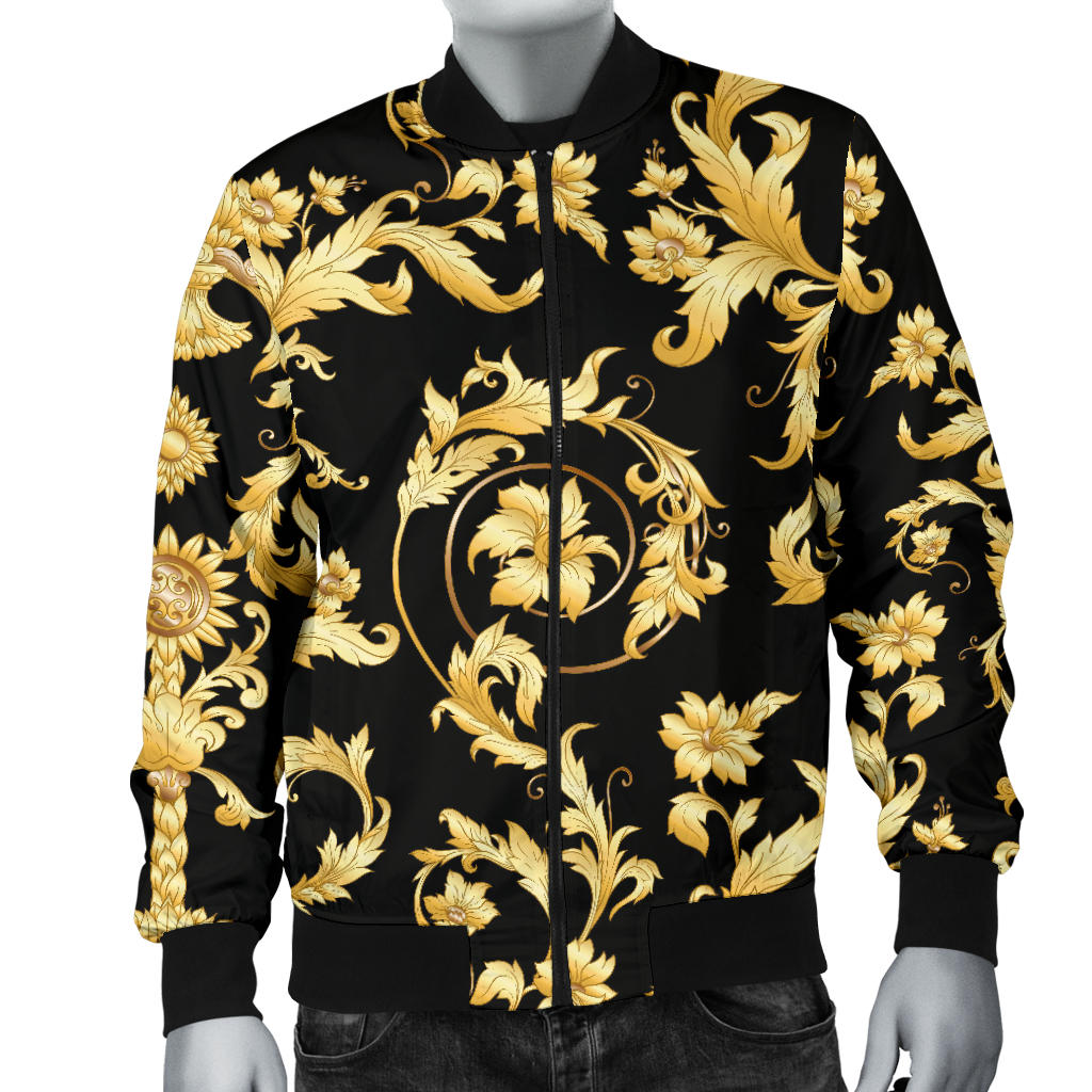 Baroque Golden Pattern Print Design 04 Men Bomber Jacket