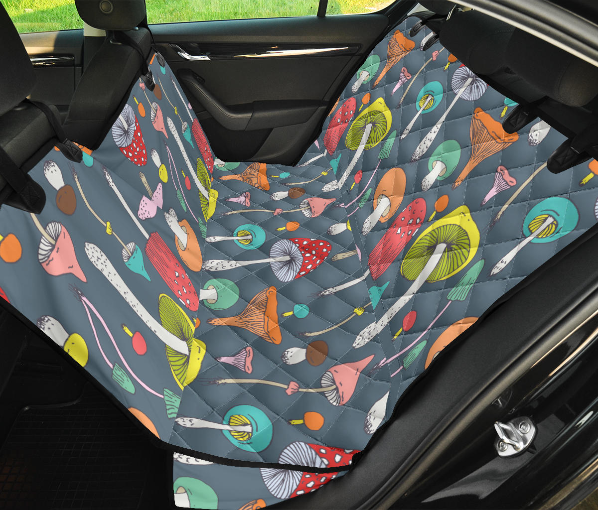Mushroom Pattern Print Design A03 Rear Dog Car Seat Cover Hammock