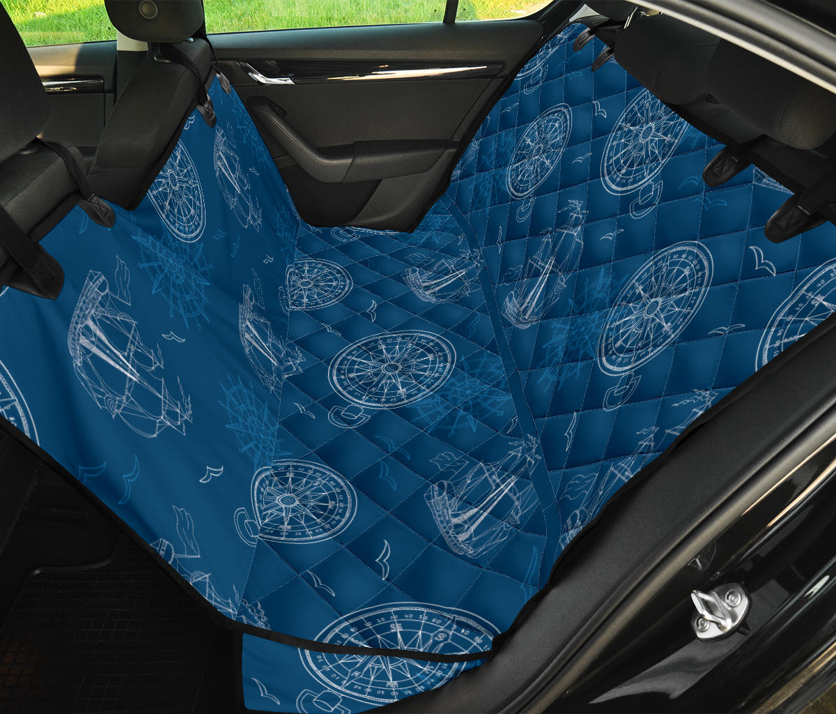 Nautical Pattern Print Design A04 Rear Dog Car Seat Cover Hammock