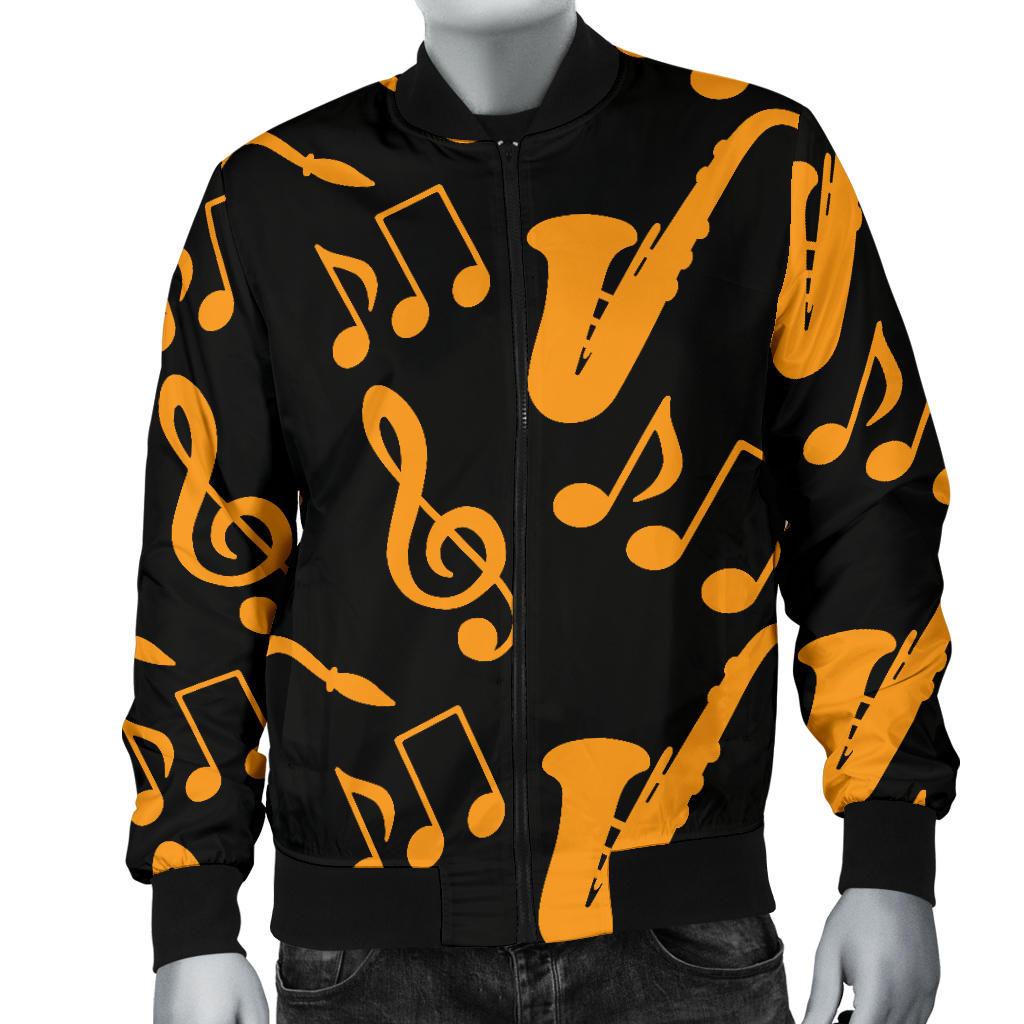 Saxophone Pattern Print Design 02 Men Bomber Jacket