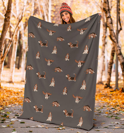 Basset Hound Pattern Print Design 03 Premium Blanket