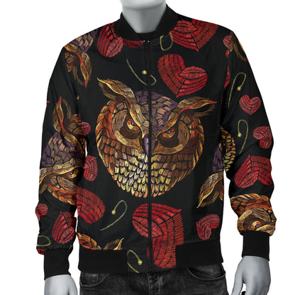 Owl Pattern Print Design A08 Men Bomber Jacket