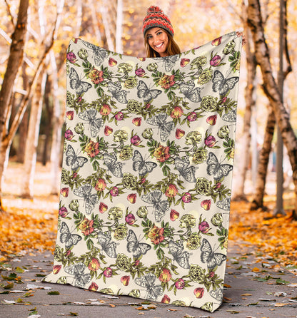Butterfly Flower Pattern Print Design 06 Premium Blanket