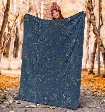 Swordfish Pattern Print Design 02 Premium Blanket