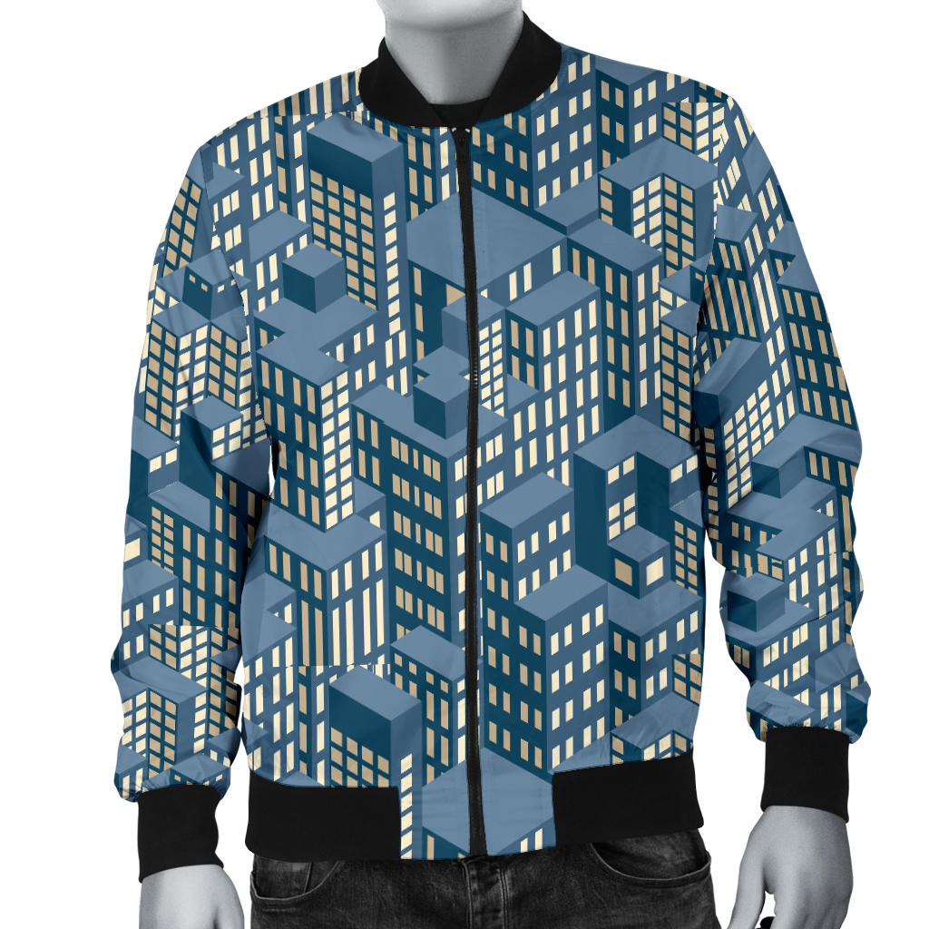City Pattern Print Design 01 Men Bomber Jacket