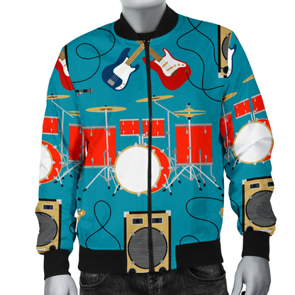 Drum Set Guitar Pattern Print Design 02 Men Bomber Jacket