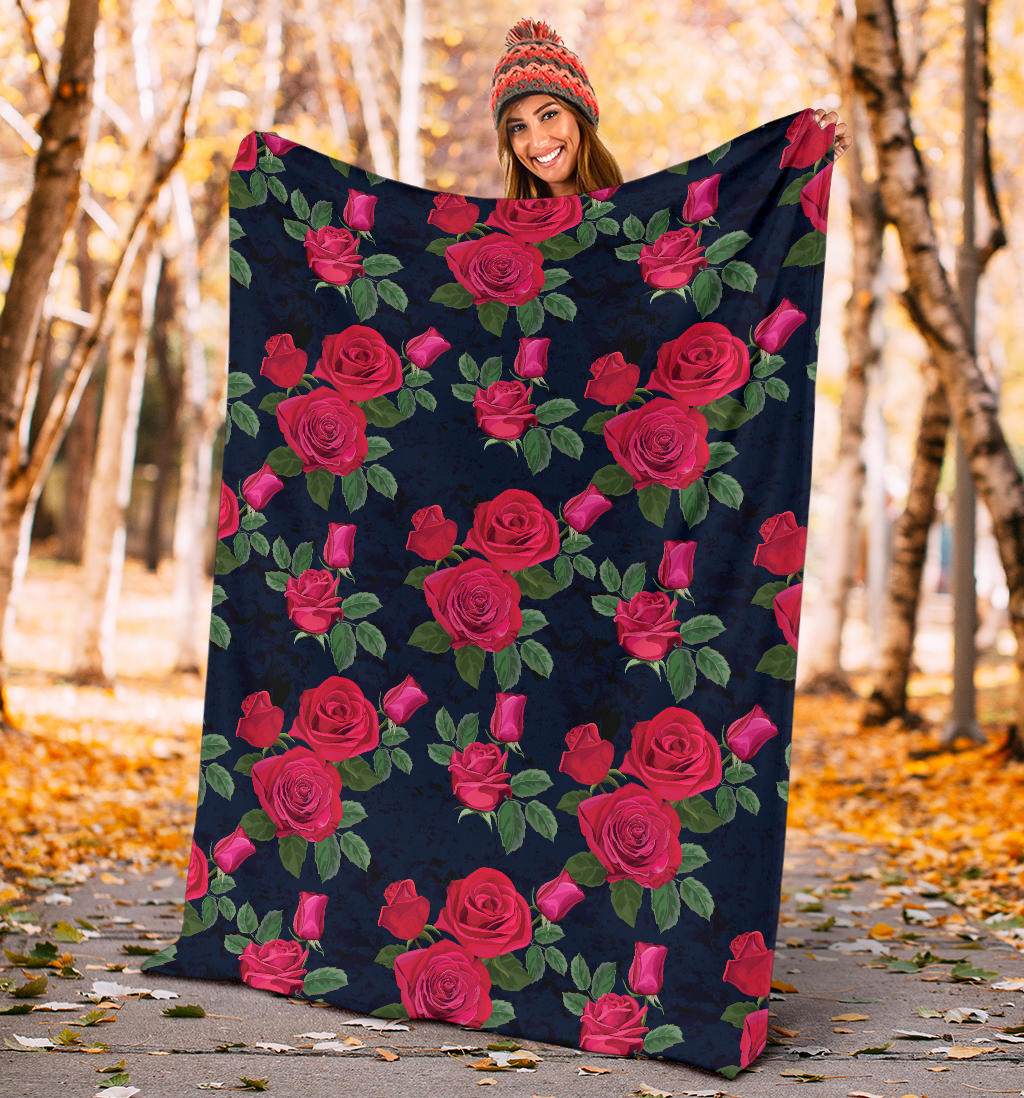 Rose Pattern Print Design A04 Premium Blanket