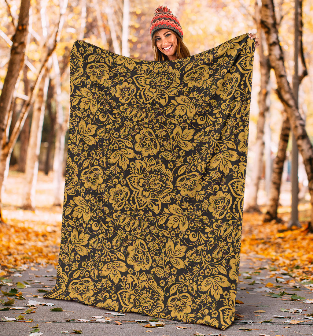 Brocade Gold Pattern Print Design 01 Premium Blanket