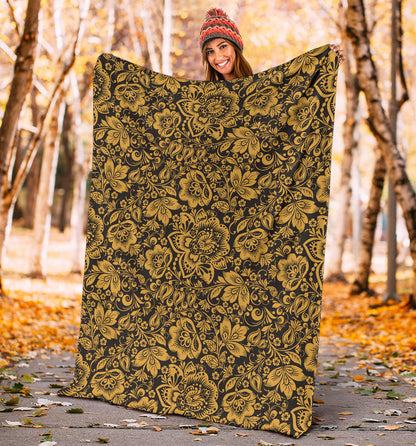 Brocade Gold Pattern Print Design 01 Premium Blanket