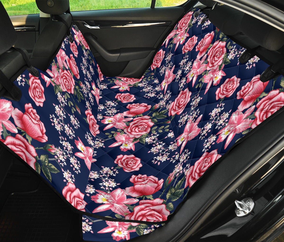 Rose Pattern Print Design A05 Rear Dog Car Seat Cover Hammock