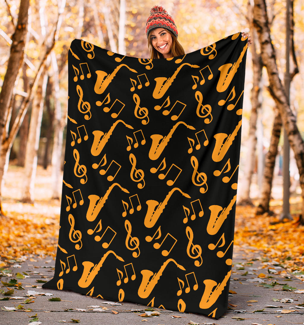 Saxophone Pattern Print Design 02 Premium Blanket