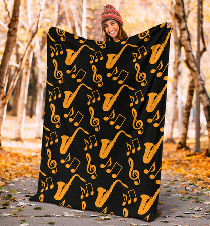 Saxophone Pattern Print Design 02 Premium Blanket