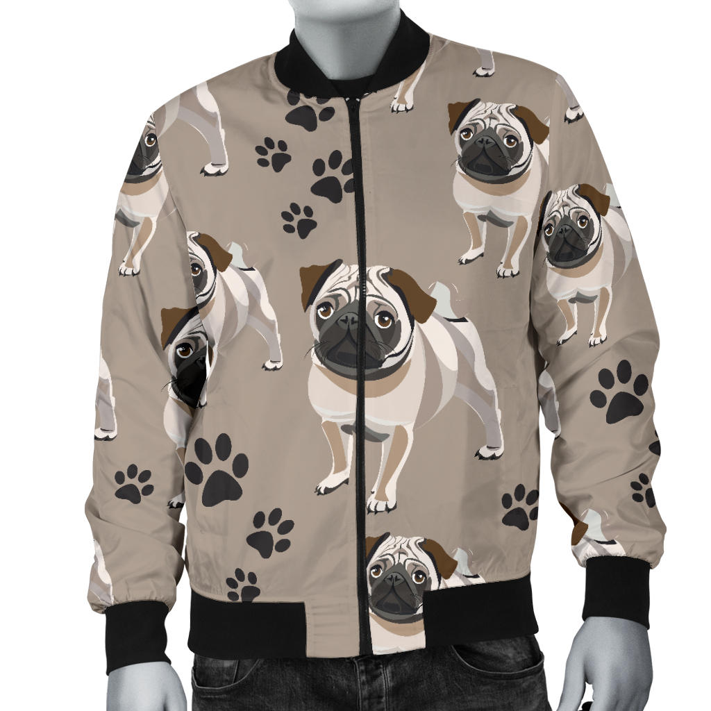 Pug Pattern Print Design A04 Men Bomber Jacket