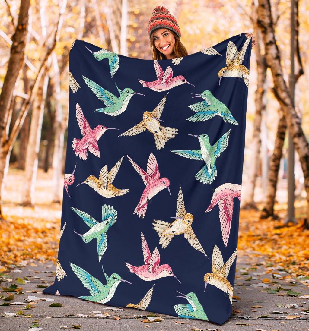 Hummingbird Cute Pattern Print Design 01 Premium Blanket