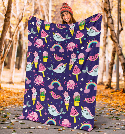 Narwhal Cute Pattern Print Design 02 Premium Blanket
