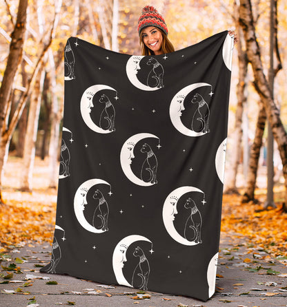 Moon with Cat Pattern Print Design 04 Premium Blanket