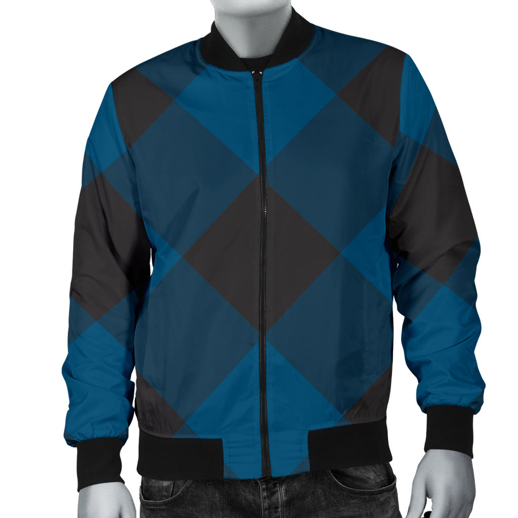 Plaid Blue Pattern Print Design A04 Men Bomber Jacket