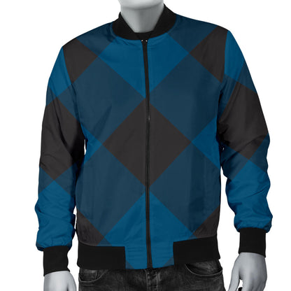 Plaid Blue Pattern Print Design A04 Men Bomber Jacket