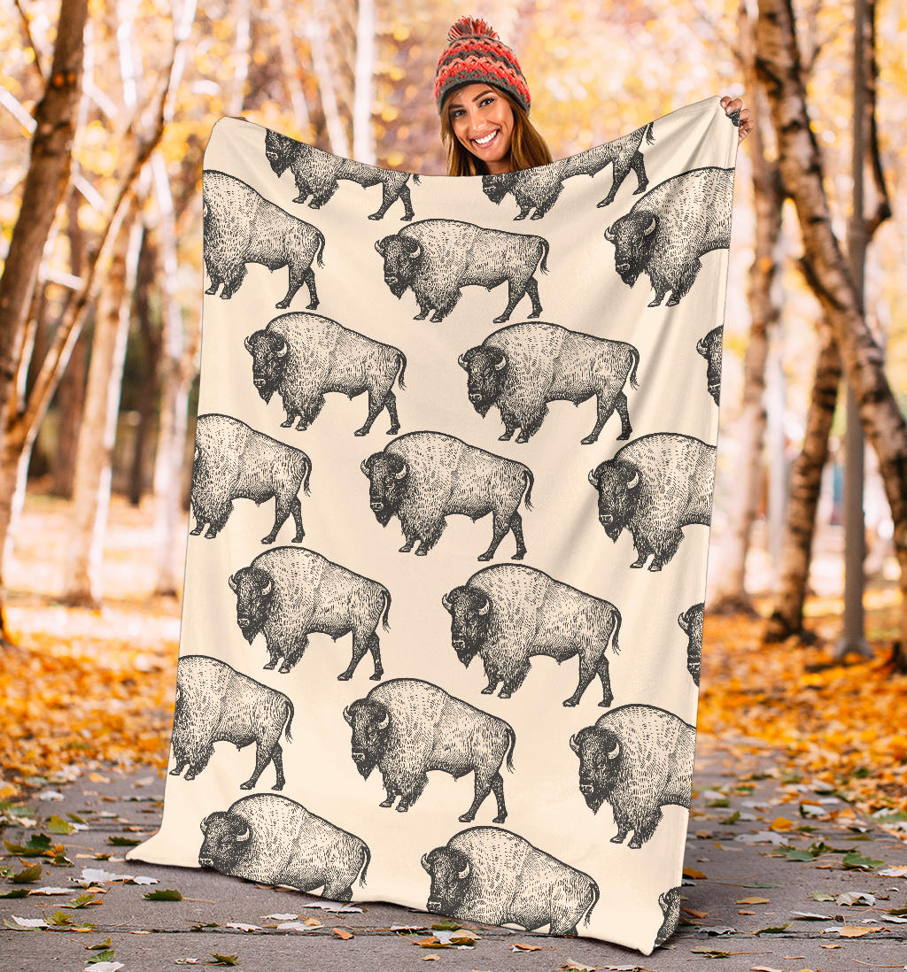Bison Pattern Print Design 02 Premium Blanket