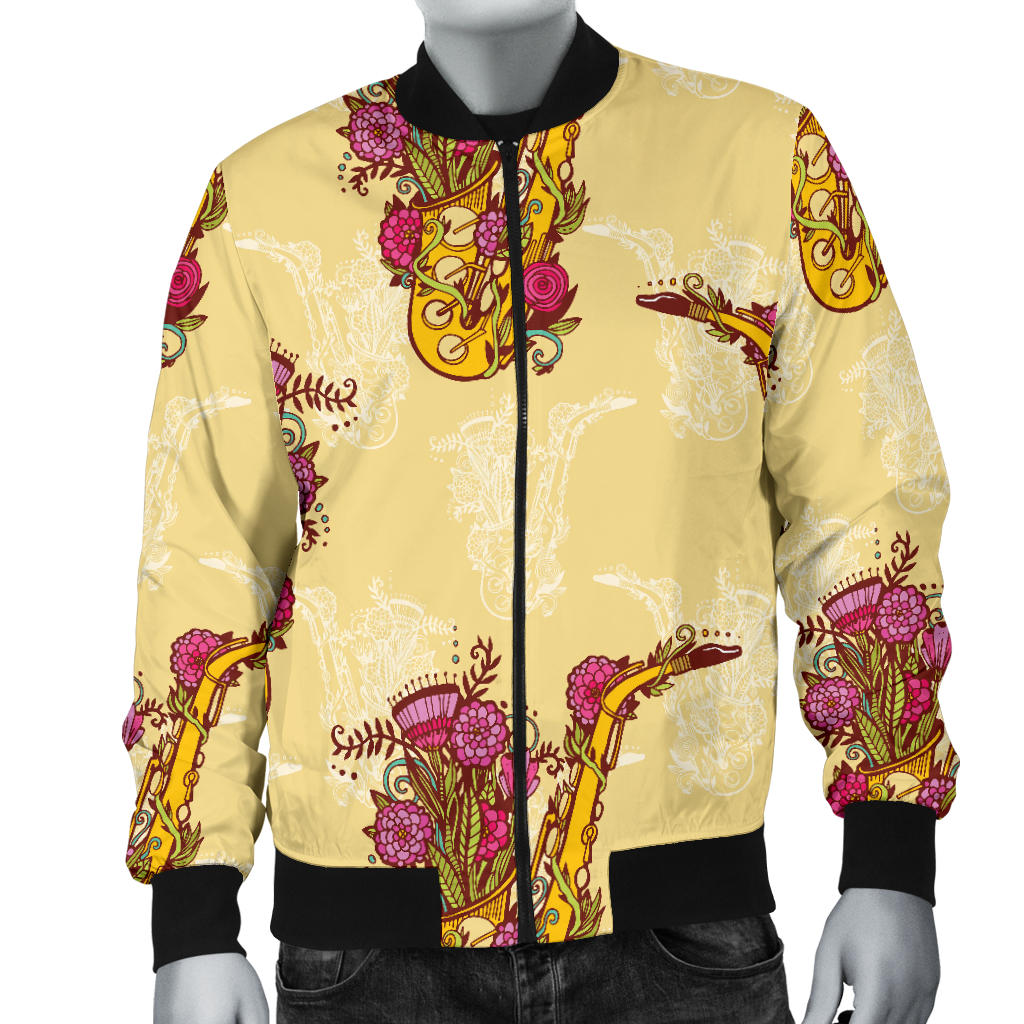 Saxophone Pattern Print Design 04 Men Bomber Jacket