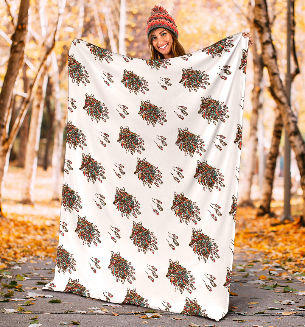 Aztec Wolf Pattern Print Design 02 Premium Blanket