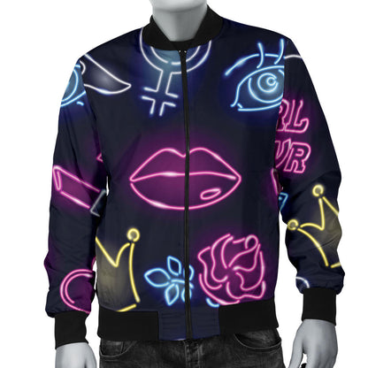 Lipstick Neon Pattern Print Design 02 Men Bomber Jacket