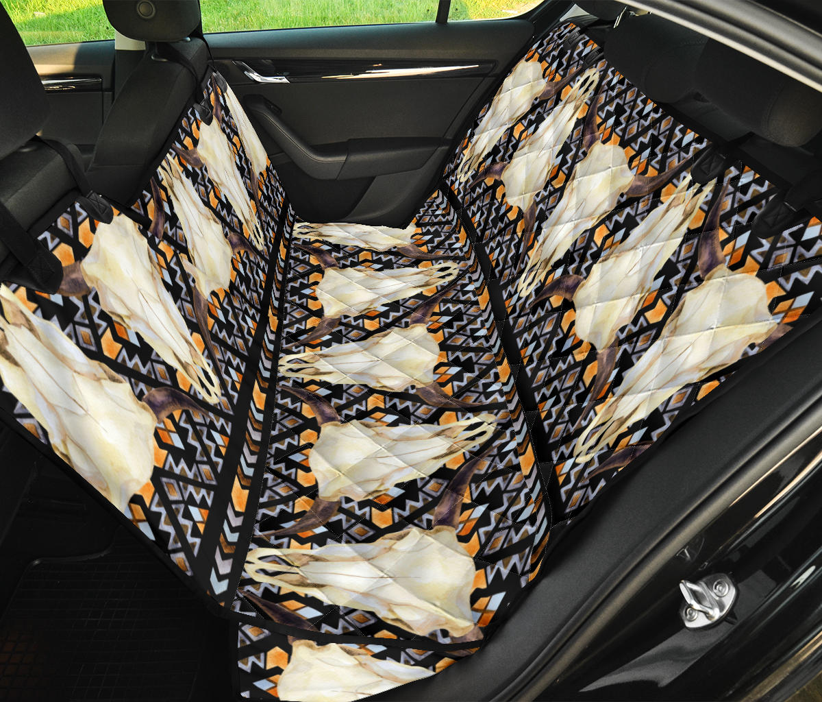 Buffalo Head Pattern Print Design 03 Rear Dog Car Seat Cover Hammock