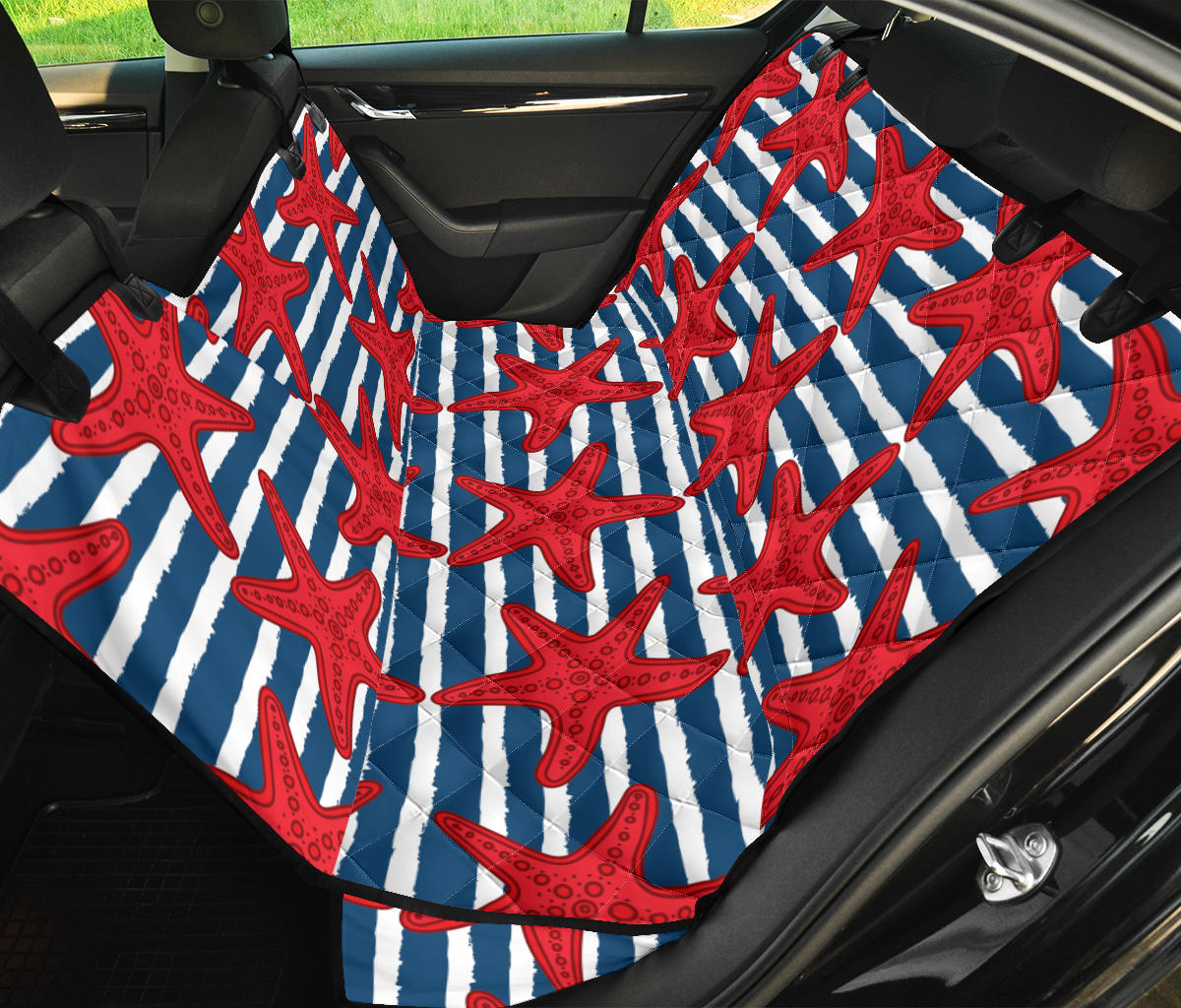 Starfish Red Pattern Print Design 02 Rear Dog Car Seat Cover Hammock