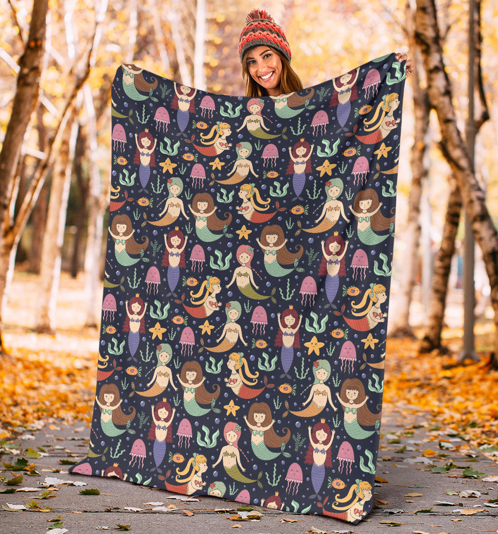Mermaid Cartoon Pattern Print Design 03 Premium Blanket