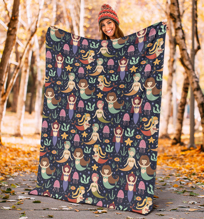 Mermaid Cartoon Pattern Print Design 03 Premium Blanket