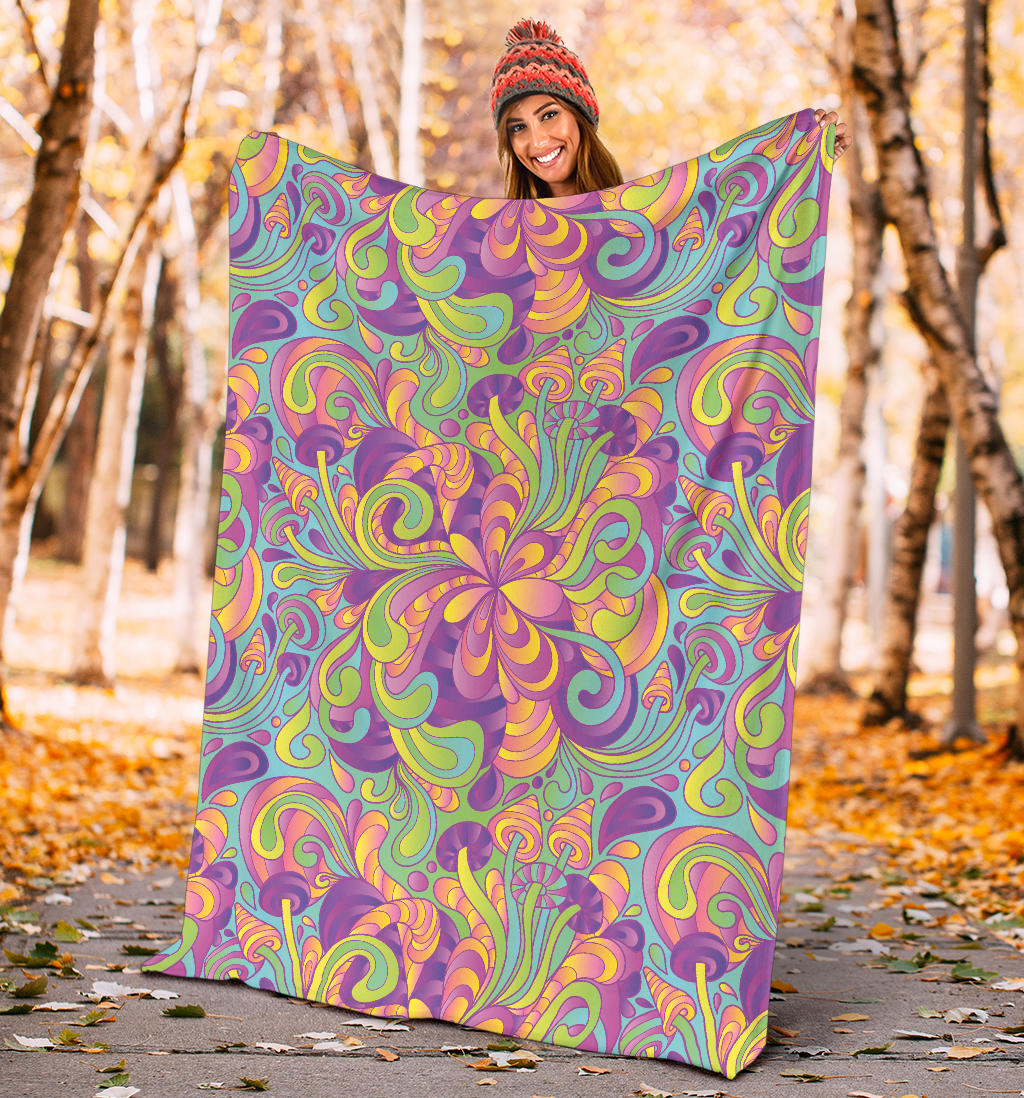 Psychedelic Mushroom Pattern Print Design A05 Premium Blanket