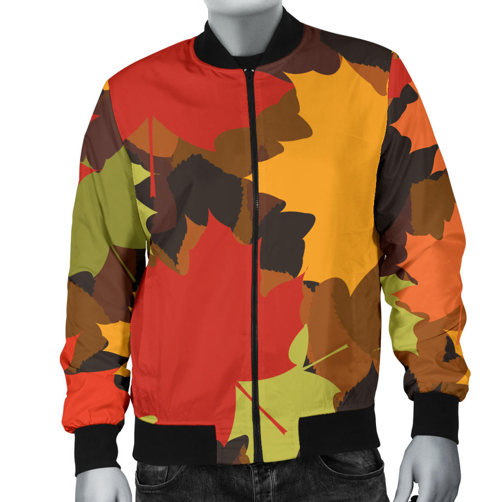 Maple Leaf Pattern Print Design 05 Men Bomber Jacket