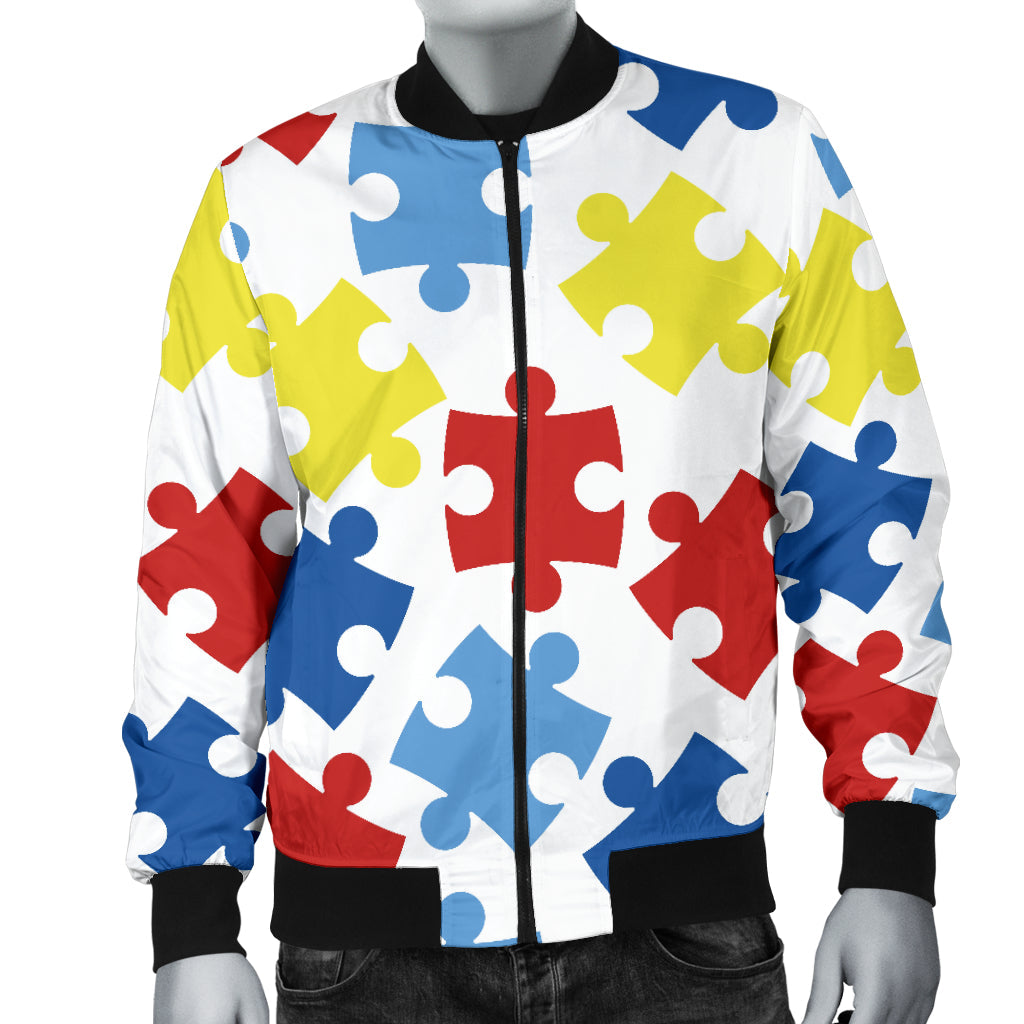 Autism Awareness Pattern Print Design 04 Men Bomber Jacket