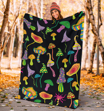 Psychedelic Mushroom Pattern Print Design A02 Premium Blanket