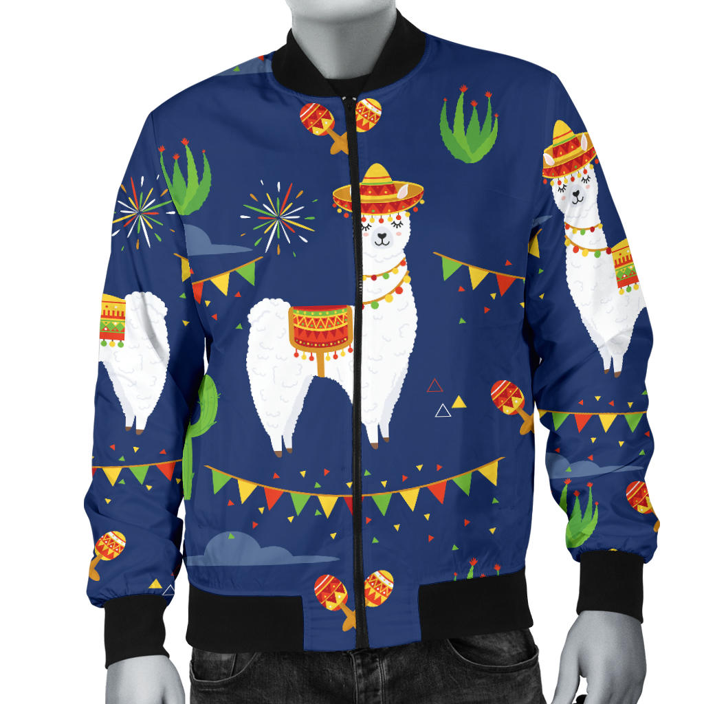Llama Cactus Pattern Print Design 05 Men Bomber Jacket