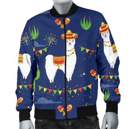 Llama Cactus Pattern Print Design 05 Men Bomber Jacket