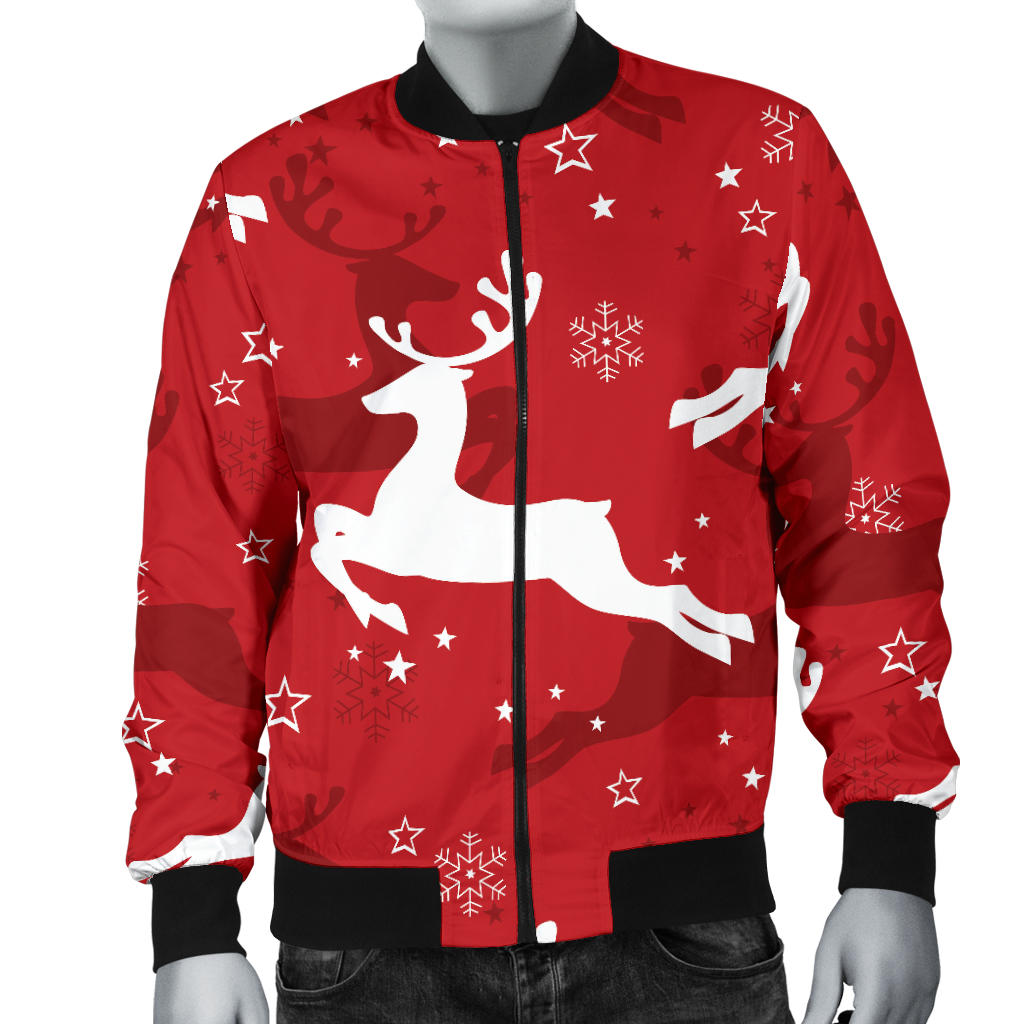 Reindeer Red Pattern Print Design 01 Men Bomber Jacket
