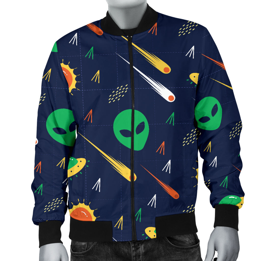 Alien UFO Pattern Print Design 05 Men Bomber Jacket