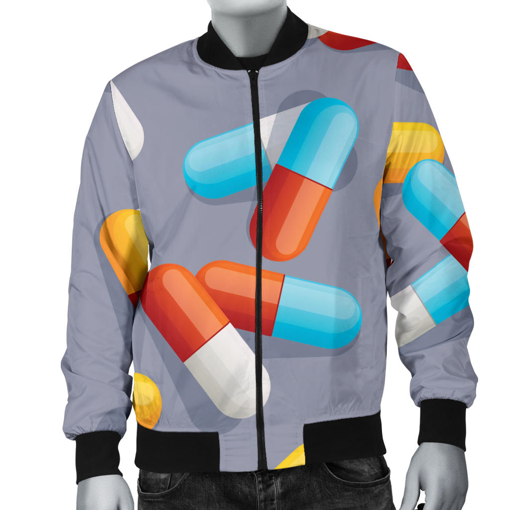 Pill Pattern Print Design A01 Men Bomber Jacket