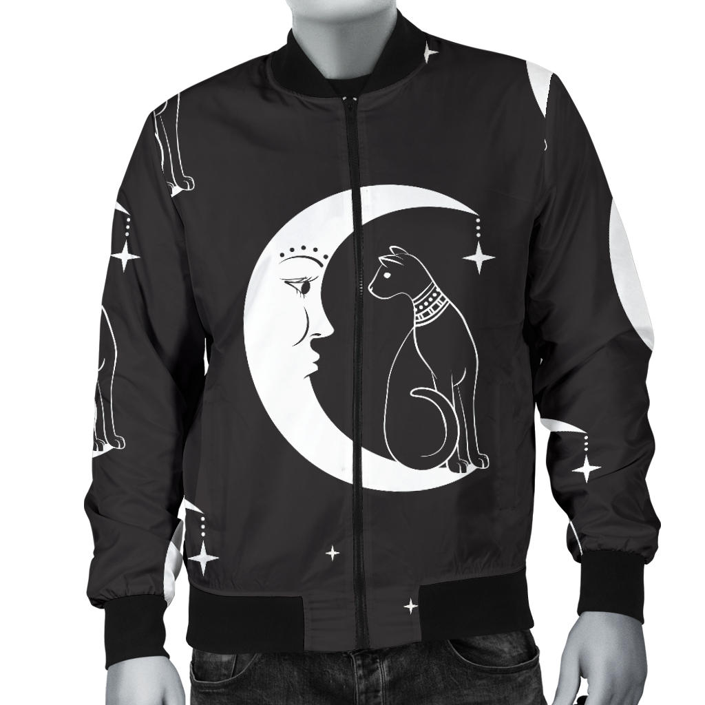 Moon with Cat Pattern Print Design 04 Men Bomber Jacket