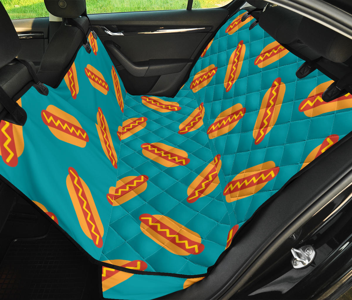 Hot Dog Pattern Print Design 03 Rear Dog Car Seat Cover Hammock
