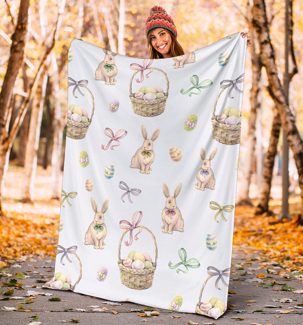 Rabbit Easter Eggs Pattern Print Design 03 Premium Blanket