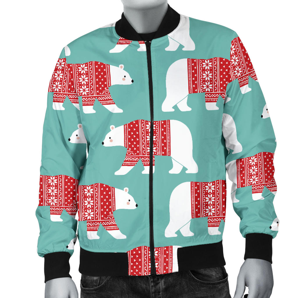 Polar Bear Pattern Print Design A04 Men Bomber Jacket