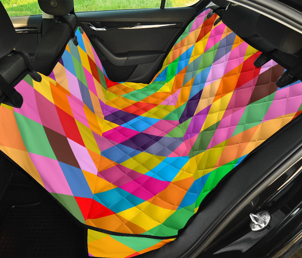 Harlequin Pattern Print Design 02 Rear Dog Car Seat Cover Hammock